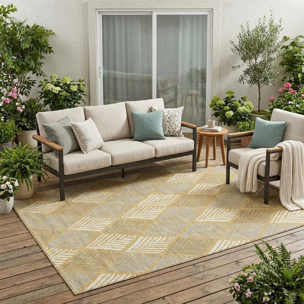 5 X 8 Gold Beige Geometric Polyester Area Rug Washable for Indoor Outdoor Use