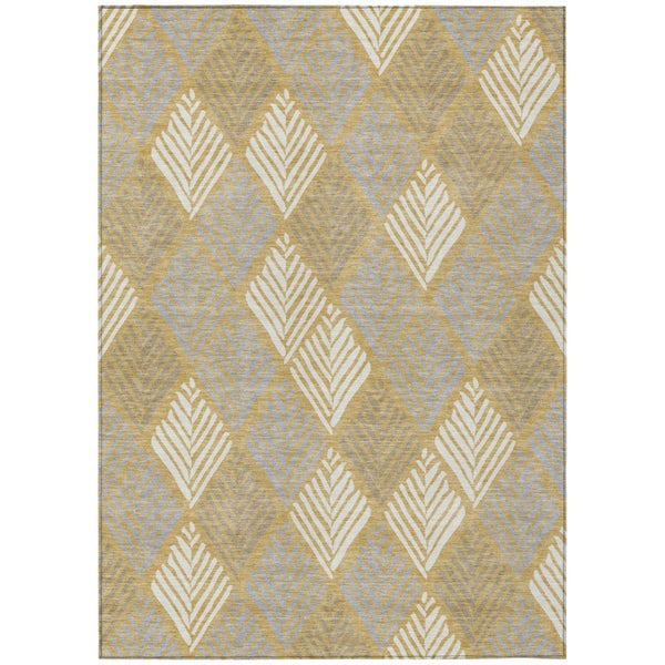 HomeRoots 5 X 8 Gold Beige Geometric Polyester Area Rug Washable for Indoor Outdoor Use 742806