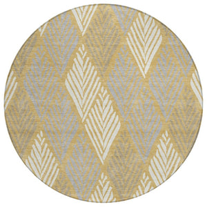 HomeRoots 8 Foot Round Geometric Polyester Area Rug Washable Gold Beige Indoor Outdoor 742807