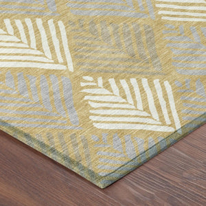 8 Foot Round Geometric Polyester Area Rug Washable Gold Beige Indoor Outdoor