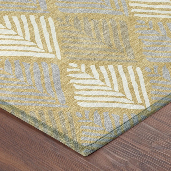 8 Foot Round Geometric Polyester Area Rug Washable Gold Beige Indoor Outdoor