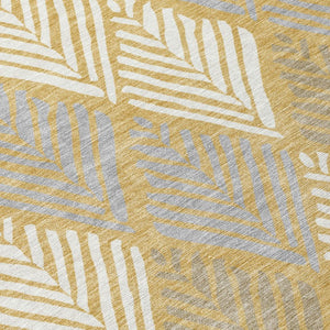 8 Foot Round Geometric Polyester Area Rug Washable Gold Beige Indoor Outdoor