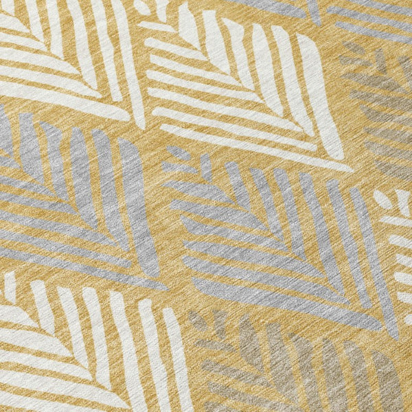 8 Foot Round Geometric Polyester Area Rug Washable Gold Beige Indoor Outdoor