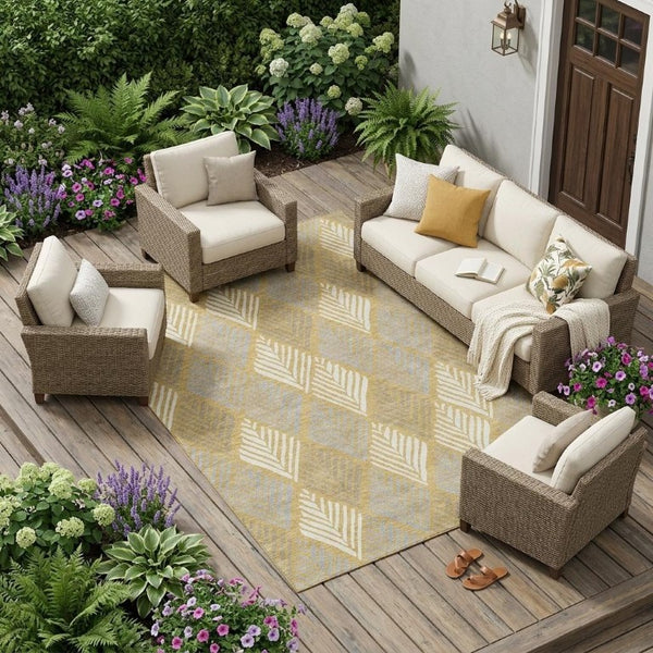 8 Ft X 10 Ft Gold Beige Geometric Polyester Area Rug Washable for Patio or Living Room