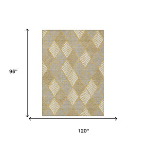 8 Ft X 10 Ft Gold Beige Geometric Polyester Area Rug Washable for Patio or Living Room