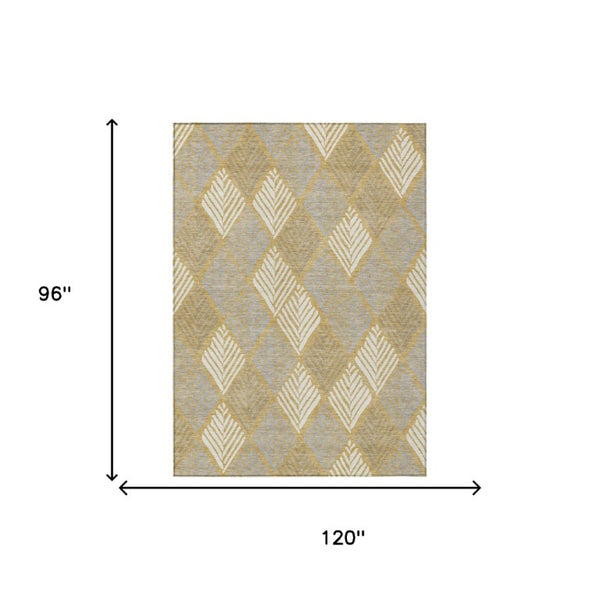 8 Ft X 10 Ft Gold Beige Geometric Polyester Area Rug Washable for Patio or Living Room