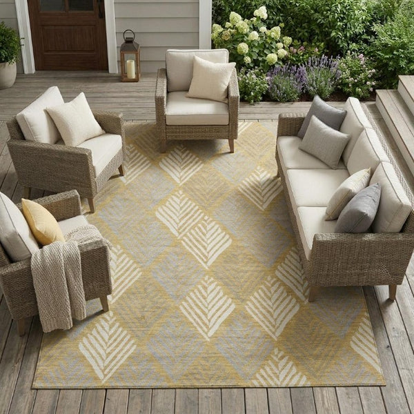 9 Ft Gold Beige Geometric Polyester Area Rug for Indoor Outdoor Living Spaces