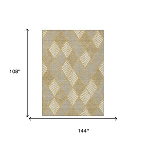 9 Ft Gold Beige Geometric Polyester Area Rug for Indoor Outdoor Living Spaces