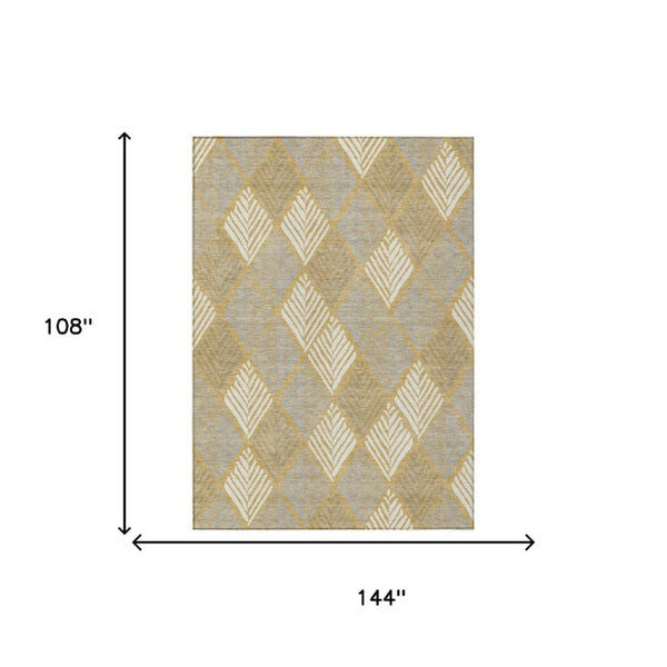 9 Ft Gold Beige Geometric Polyester Area Rug for Indoor Outdoor Living Spaces