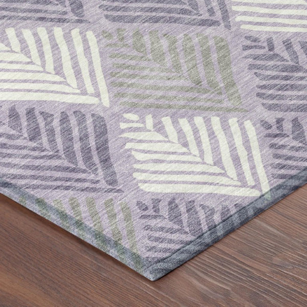 5 X 8 Lavender Purple Geometric Polyester Washable Rug for Indoor Outdoor Use