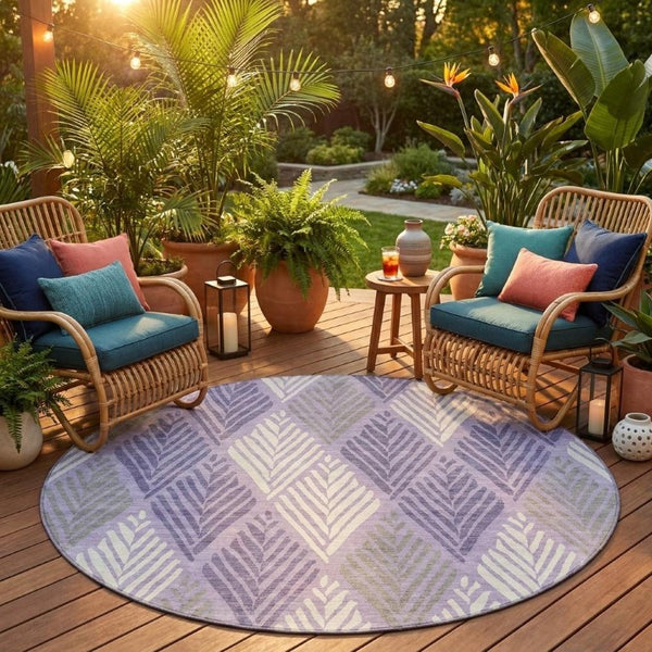 8 Foot Round Geometric Polyester Area Rug Washable and Stain Resistant for Any Room