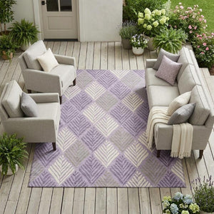 8 X 10 Lavender Purple Geometric Polyester Washable Rug for Patio or Living Room