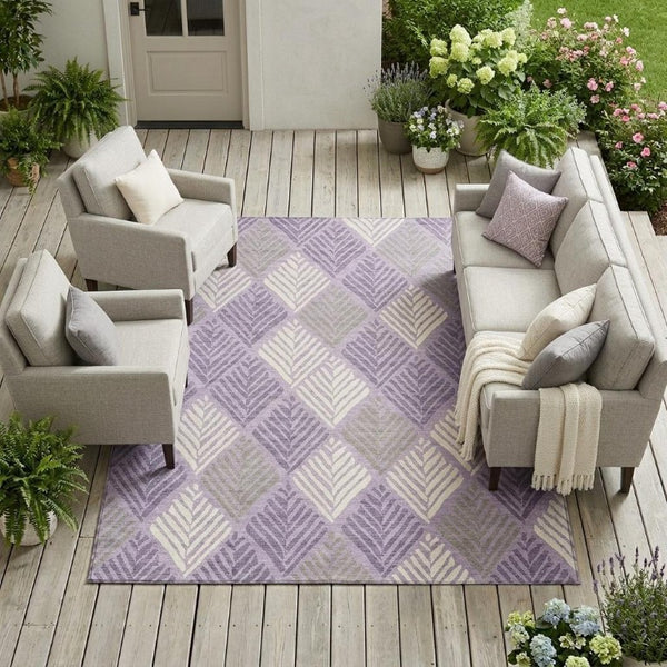 8 X 10 Lavender Purple Geometric Polyester Washable Rug for Patio or Living Room