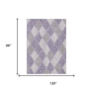 8 X 10 Lavender Purple Geometric Polyester Washable Rug for Patio or Living Room