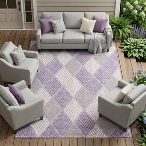 9 X 12 Lavender Purple Geometric Polyester Washable Rug for Patio and Living Room