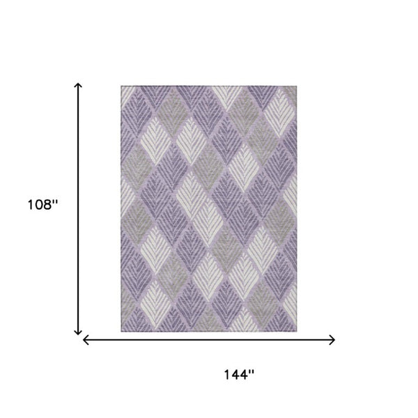 9 X 12 Lavender Purple Geometric Polyester Washable Rug for Patio and Living Room