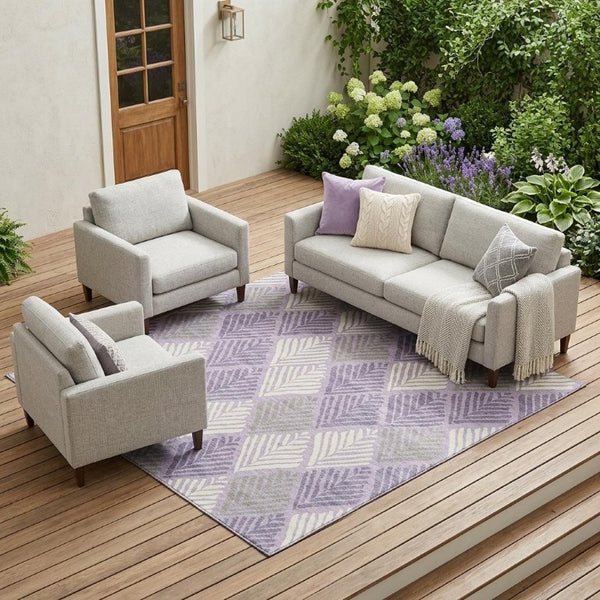 10 X 14 Lavender Purple Geometric Polyester Washable Rug for Patio and Living Room