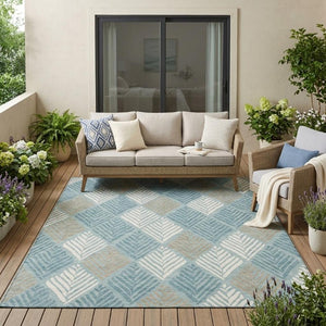 5x8 Teal Silver Geometric Polyester Area Rug Washable Stain Resistant Indoor Outdoor