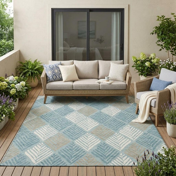 5x8 Teal Silver Geometric Polyester Area Rug Washable Stain Resistant Indoor Outdoor