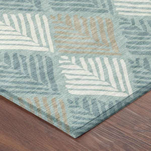 8 Ft Round Geometric Polyester Area Rug Washable Teal Silver for Patio or Kitchen