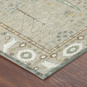 10 X 14 Oriental Beige Brown Polyester Area Rug Washable for Indoor Outdoor Use