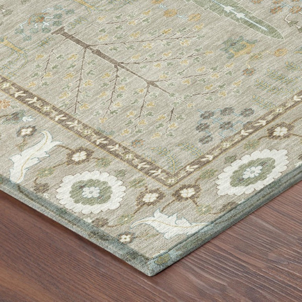 10 X 14 Oriental Beige Brown Polyester Area Rug Washable for Indoor Outdoor Use