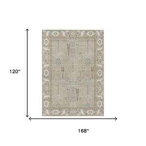 10 X 14 Oriental Beige Brown Polyester Area Rug Washable for Indoor Outdoor Use