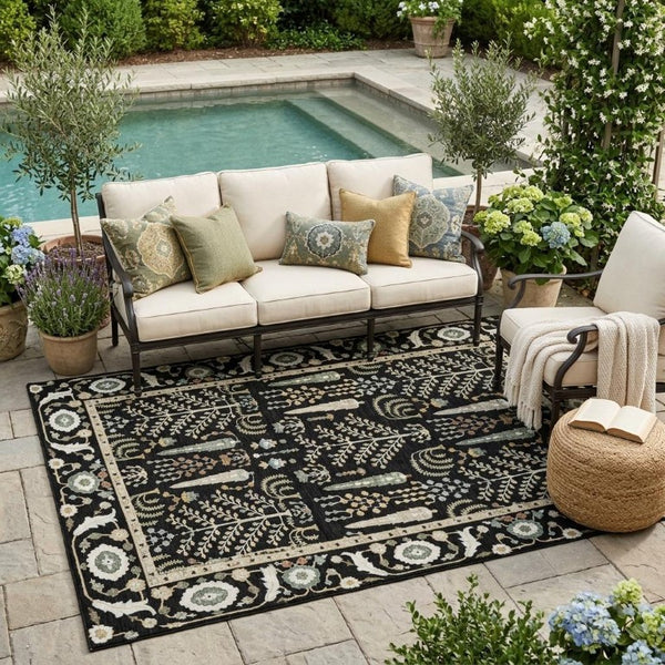 5x8 Oriental Polyester Area Rug Stain Resistant Washable for Indoor Outdoor Use