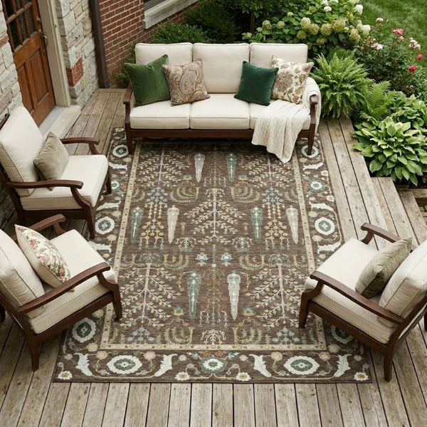 9 X 12 Oriental Polyester Area Rug Washable Indoor Outdoor for Patio and Living Room