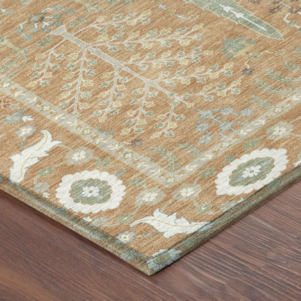 9 X 12 Copper Orange Oriental Polyester Area Rug Washable Stain Resistant Patio