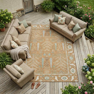 10 X 14 Copper Orange Oriental Polyester Area Rug Washable Stain Resistant Indoor