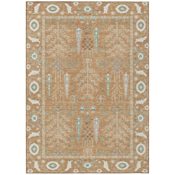 HomeRoots 10 X 14 Copper Orange Oriental Polyester Area Rug Washable Stain Resistant Indoor 742852