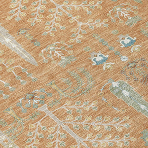 10 X 14 Copper Orange Oriental Polyester Area Rug Washable Stain Resistant Indoor