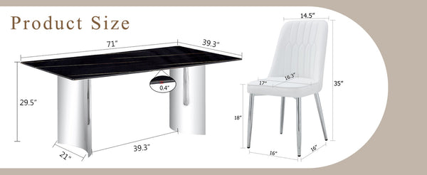 English Elm Table And Chair Set - Modern Minimalist Dining Ensemble With Imitation Marble Top & Pu Cushions W1151S04188-GIGA