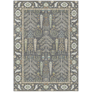 HomeRoots 9 X 12 Gray Graphite Oriental Polyester Area Rug Stain Resistant Indoor Outdoor 742857