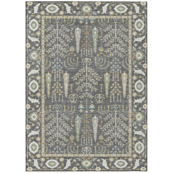 HomeRoots 9 X 12 Gray Graphite Oriental Polyester Area Rug Stain Resistant Indoor Outdoor 742857