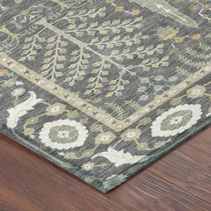 9 X 12 Gray Graphite Oriental Polyester Area Rug Stain Resistant Indoor Outdoor