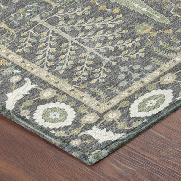 9 X 12 Gray Graphite Oriental Polyester Area Rug Stain Resistant Indoor Outdoor
