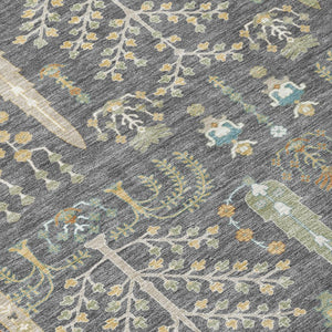 9 X 12 Gray Graphite Oriental Polyester Area Rug Stain Resistant Indoor Outdoor