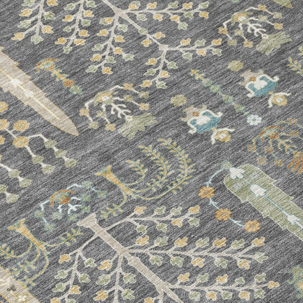 9 X 12 Gray Graphite Oriental Polyester Area Rug Stain Resistant Indoor Outdoor