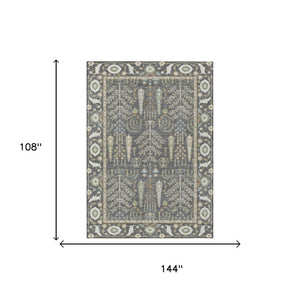 9 X 12 Gray Graphite Oriental Polyester Area Rug Stain Resistant Indoor Outdoor