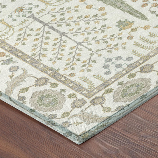 5x8 Ivory Beige Oriental Polyester Area Rug Washable for Indoor Outdoor Use