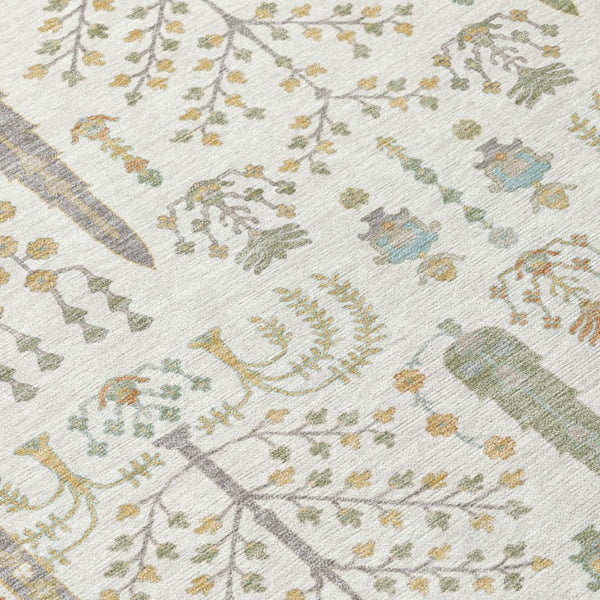 5x8 Ivory Beige Oriental Polyester Area Rug Washable for Indoor Outdoor Use