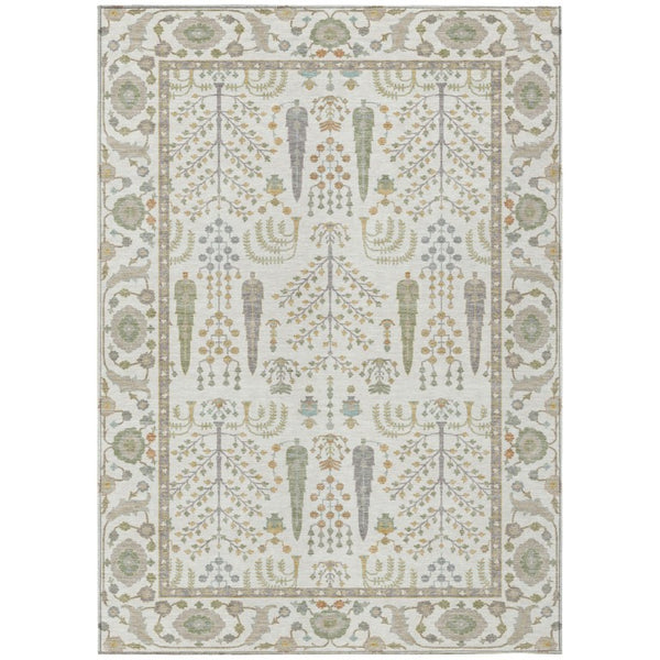 HomeRoots 8 X 10 Ivory Beige Oriental Polyester Area Rug for Indoor Outdoor Living Spaces 742862