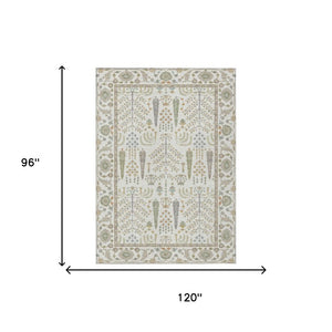 8 X 10 Ivory Beige Oriental Polyester Area Rug for Indoor Outdoor Living Spaces