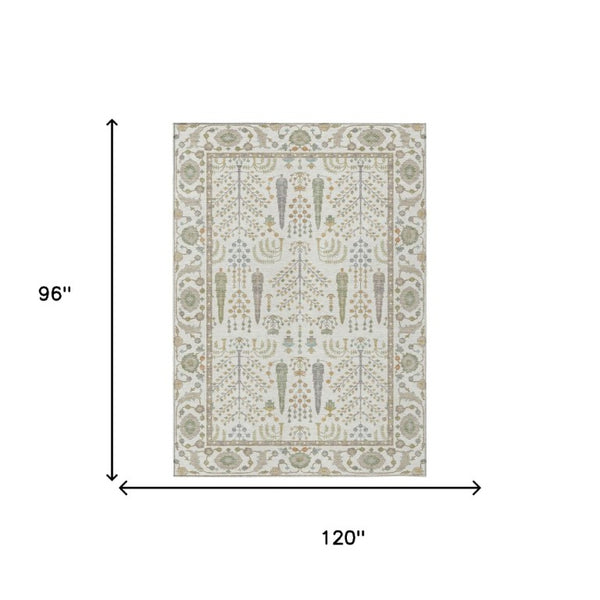 8 X 10 Ivory Beige Oriental Polyester Area Rug for Indoor Outdoor Living Spaces