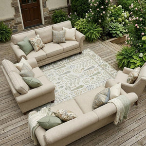 9x12 Ivory Beige Oriental Polyester Area Rug Washable Stain Resistant Indoor Outdoor