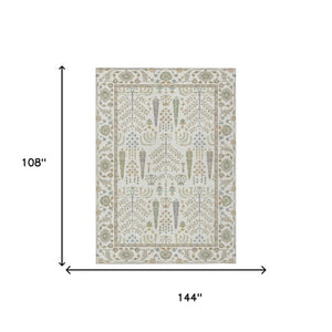 9x12 Ivory Beige Oriental Polyester Area Rug Washable Stain Resistant Indoor Outdoor