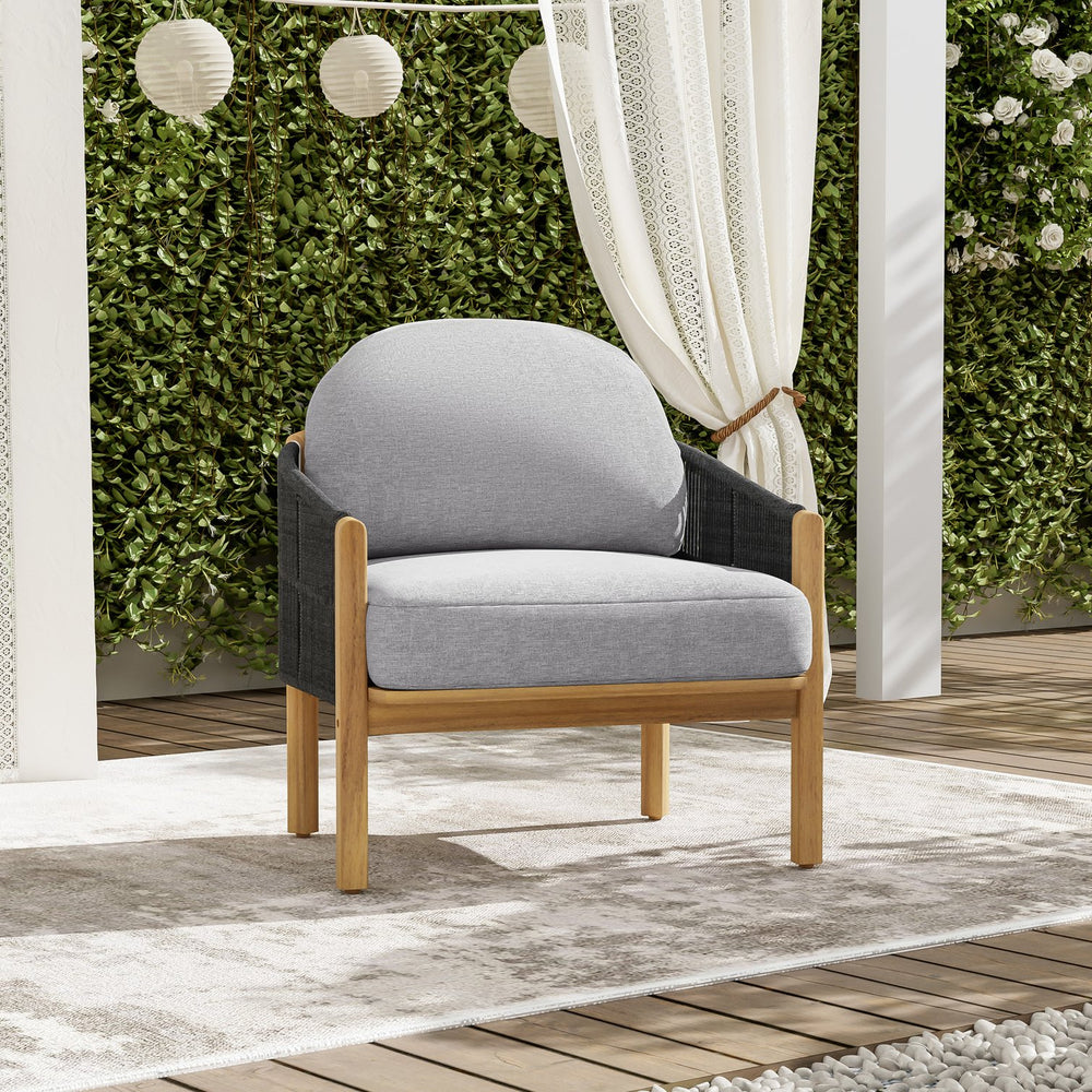 English Elm Christopher Knight Home® - Grotta Outdoor Club Chair: Stylish Dark Gray Rope & Gray Cushion For Relaxed Patio Comfort N775P301130G