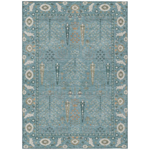HomeRoots 9 X 12 Teal Silver Oriental Polyester Area Rug Stain Resistant for Patio or Living Room 742869